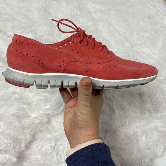 Cole Haan Zerogrand wingtip Oxford women's suede 8.5 B red orange - Picture 1 of 12